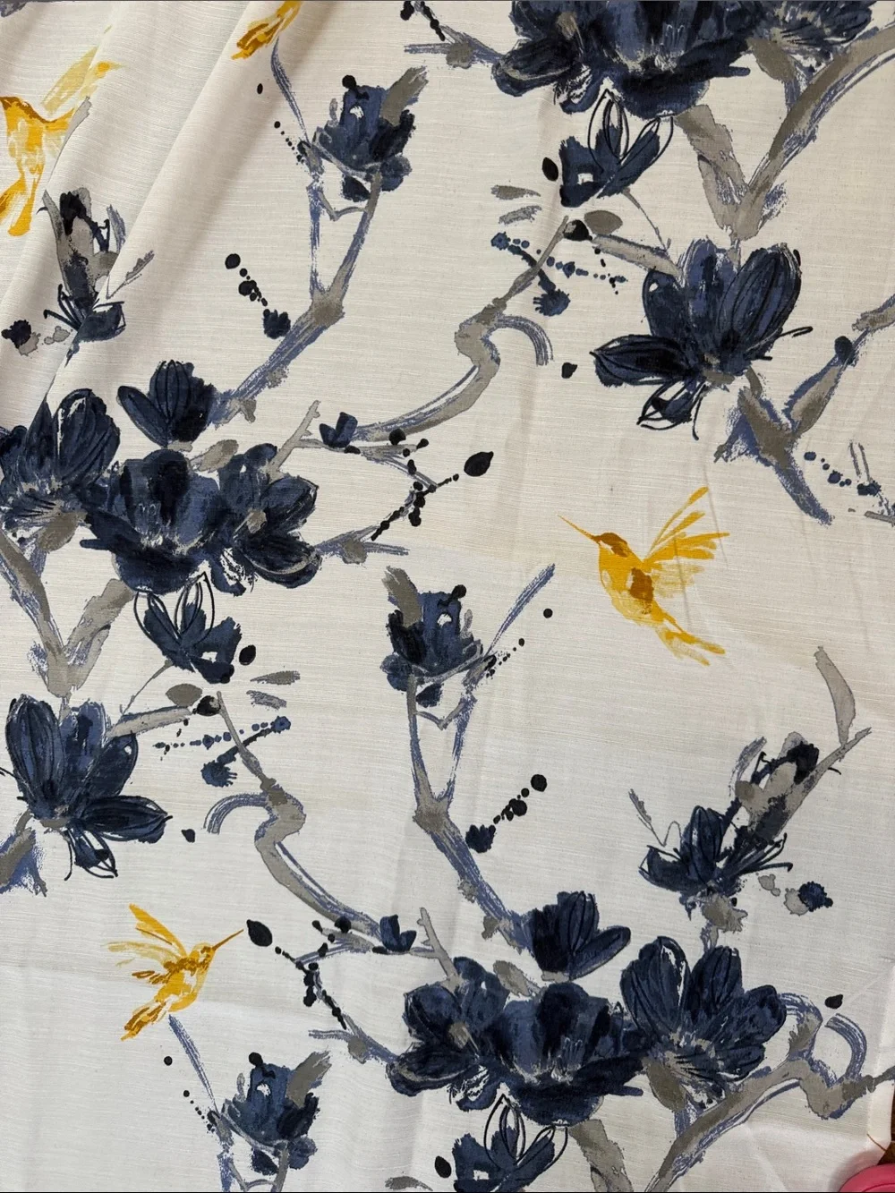 Blue Floral & Yellow Bird Printed 4 Curtain Panels Grayson Linens